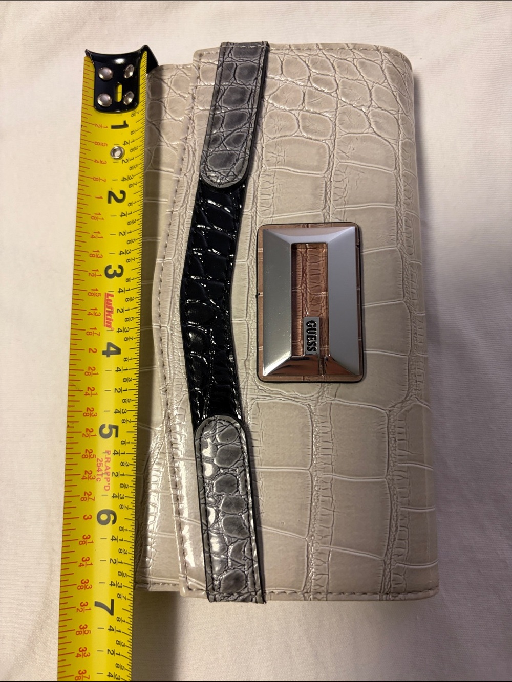 Guess Croc-Embossed Clutch in Light Gray with Black Trim - Picture 6 of 9
